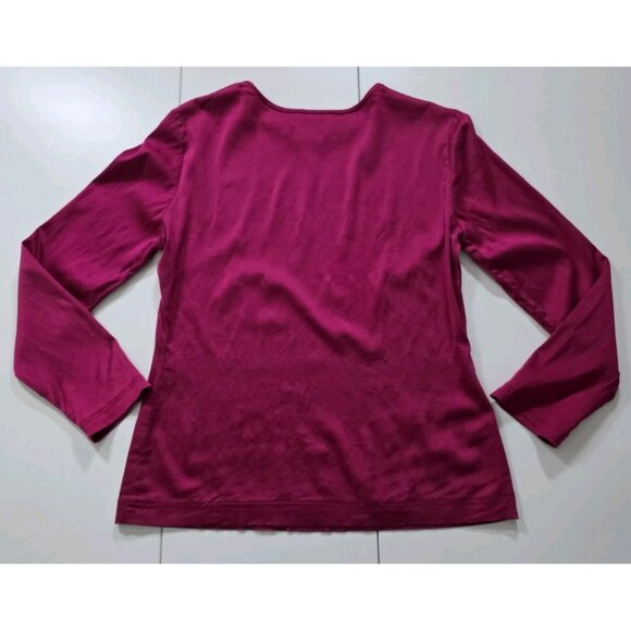 Vintage Henri Bendel Top M Women Magenta LS Round Neck Old Money Stetch Boho Y2K - Picture 11 of 13